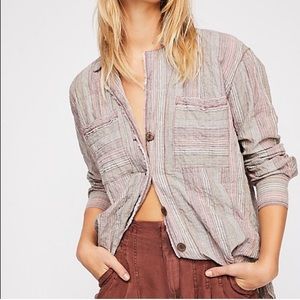 Free People High Tide Multistripe Boyfriend Shirt
